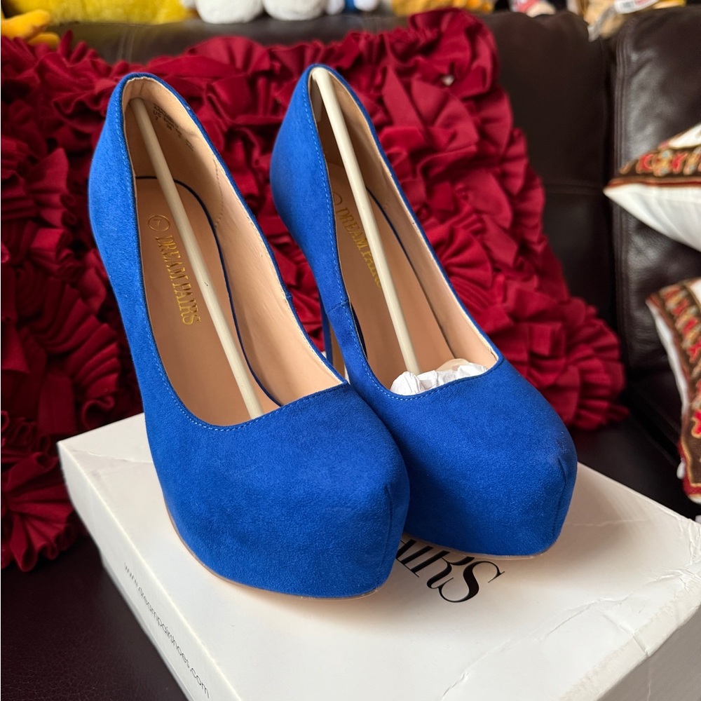 DREAM PAIRS Women's Party Sexy Platform Nightclub Shoes size 7 Blue Suede